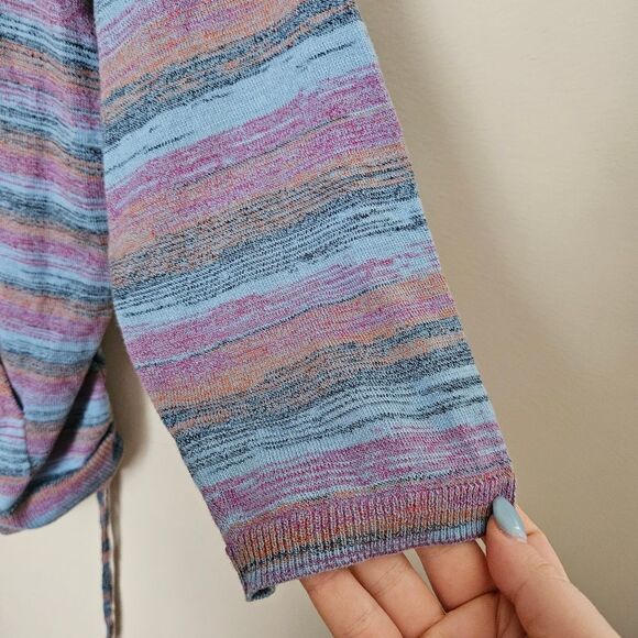 Ruby Rd. Top Knit Striped Petite Blue Purple Orange Pocket Cinched Sides Casual - Picture 6 of 10